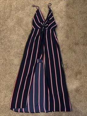 Lush Navy Maxi Dress with Red & White Stripes
